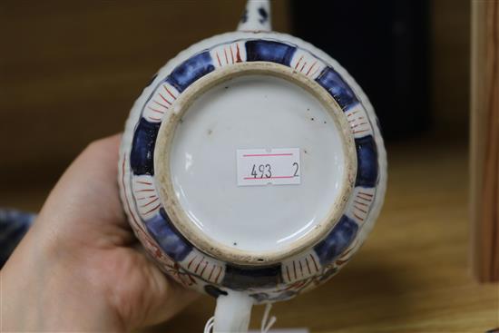 18th century Chinese porcelain: a blue and white plate, a bowl and an Imari teapot and cover